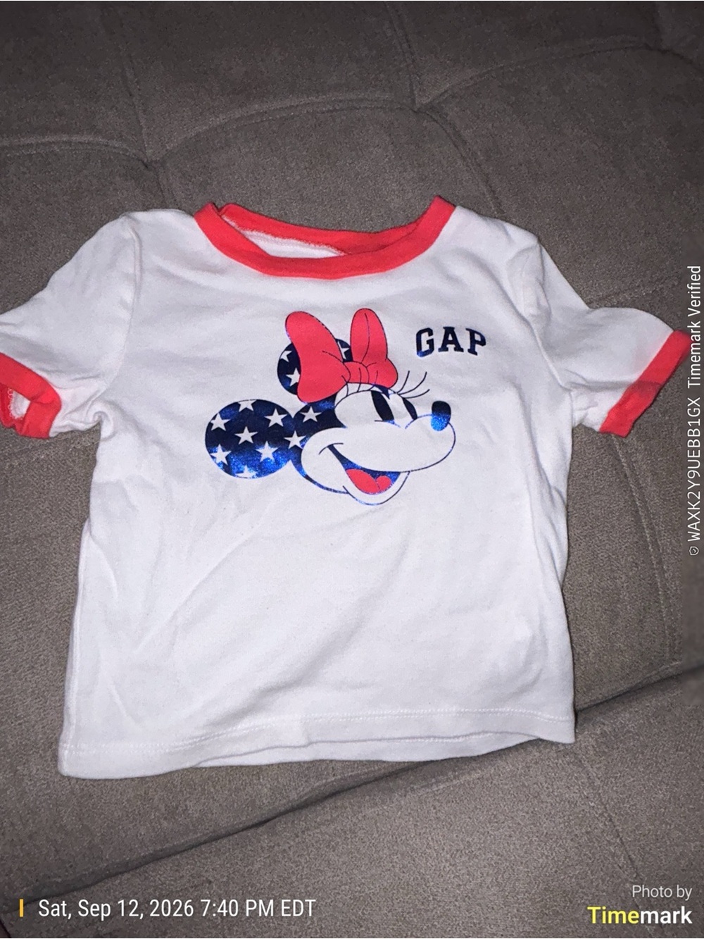 GAP Factory White Minnie Tee with Navy Star Ears and Coral Trim
